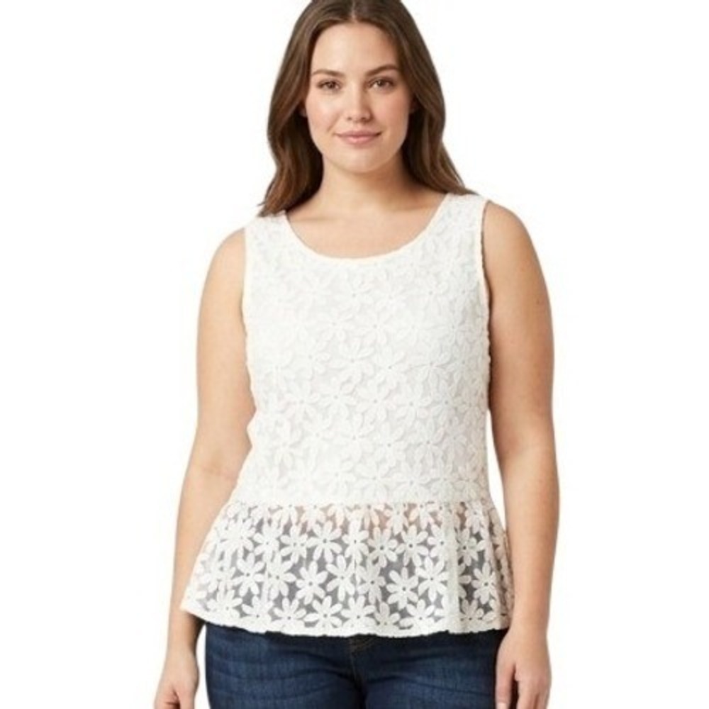 Mauve Tank Top Womens L White Lace Peplum Floral Embroidered Cottagecore Boho